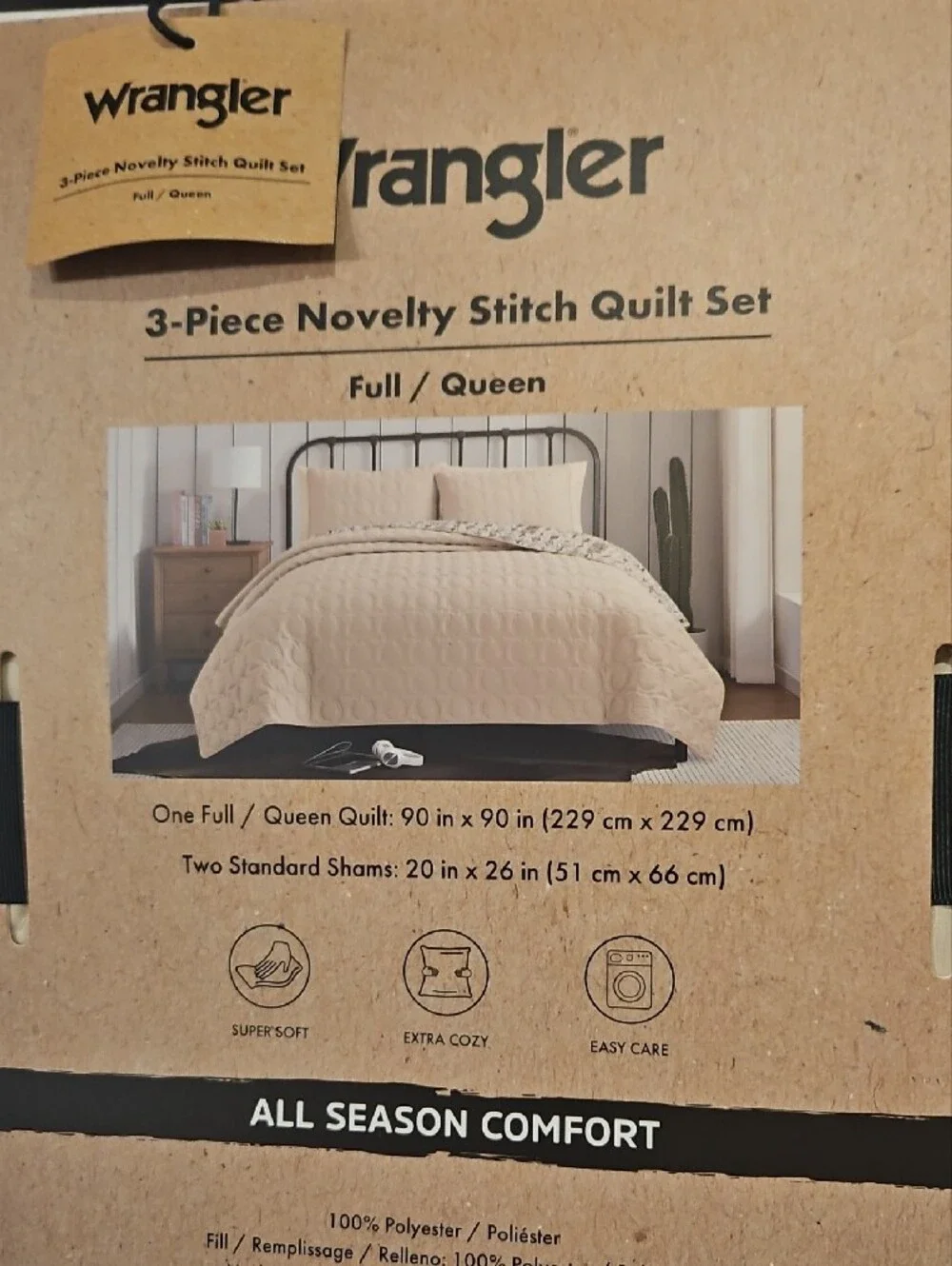 Wrangler Beige Novelty Stitch 3-Piece Quilt Set